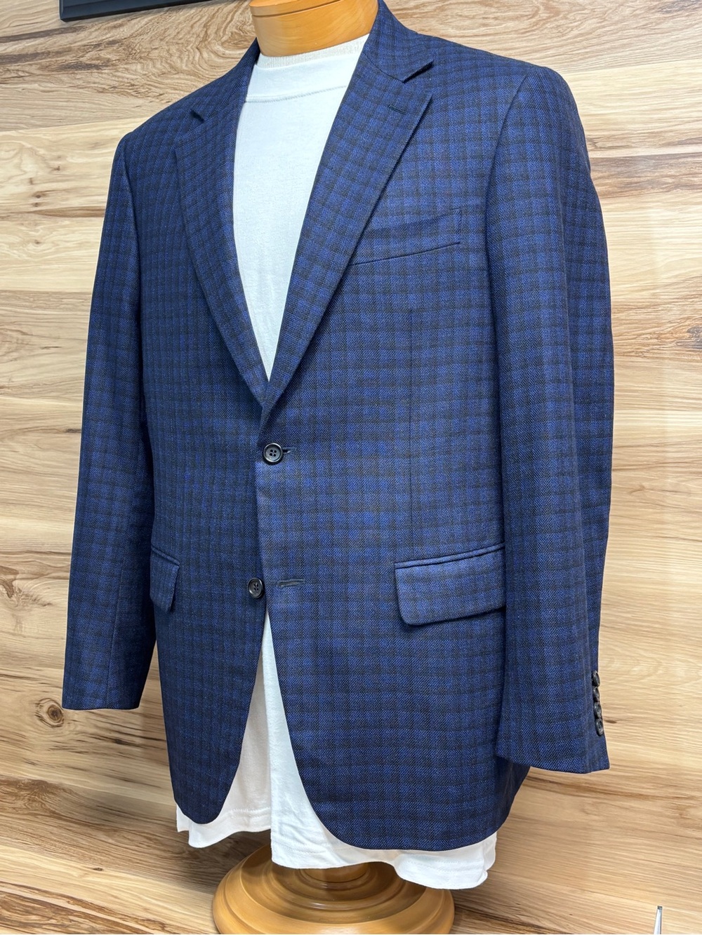 CANALI blue and black check pattern wool and silk blend blazer 43R - Picture 2 of 14